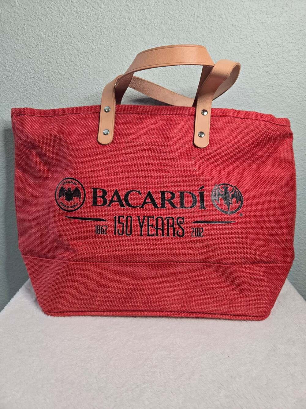 Bacardi 150 Years Commemorative Red Burlap Tote Bag